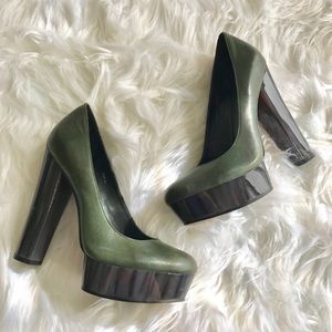 Rachel Zoé Lelia Green Leather Platform Pumps